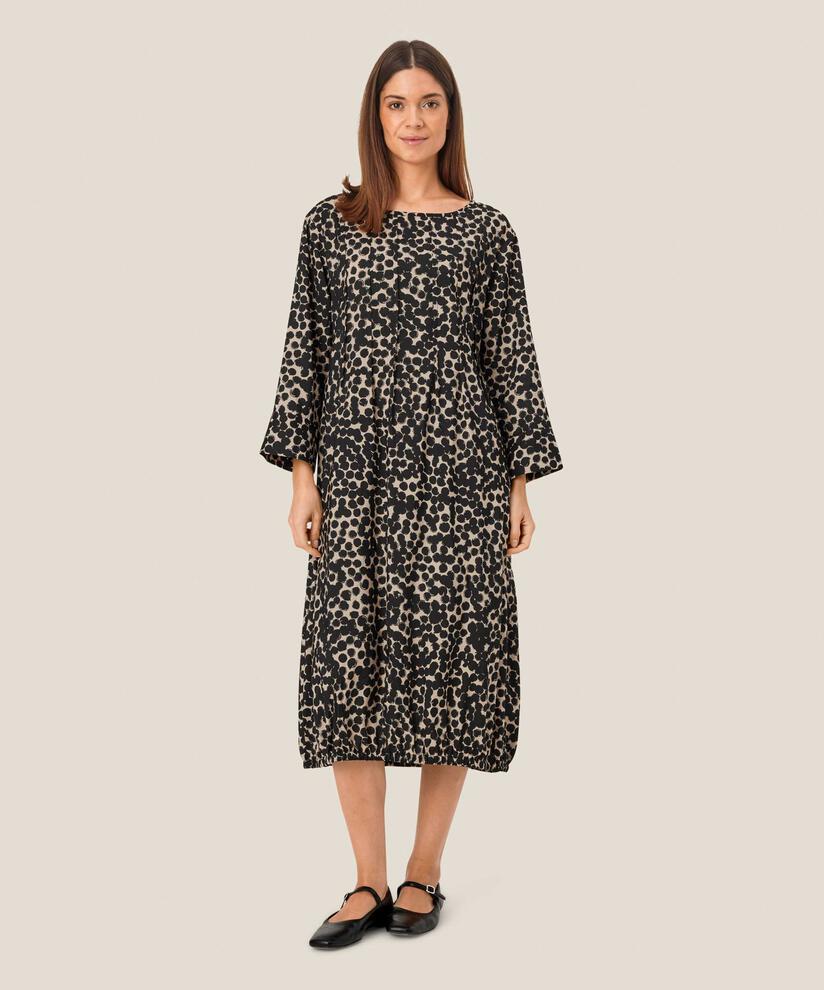 robe imprimée avec poches fendues et ourlet élastique en bas, Fog