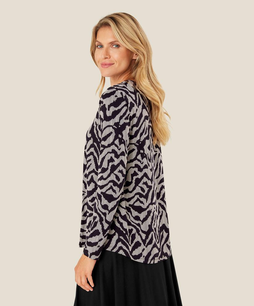 top en jersey imprimé à col rond, Black