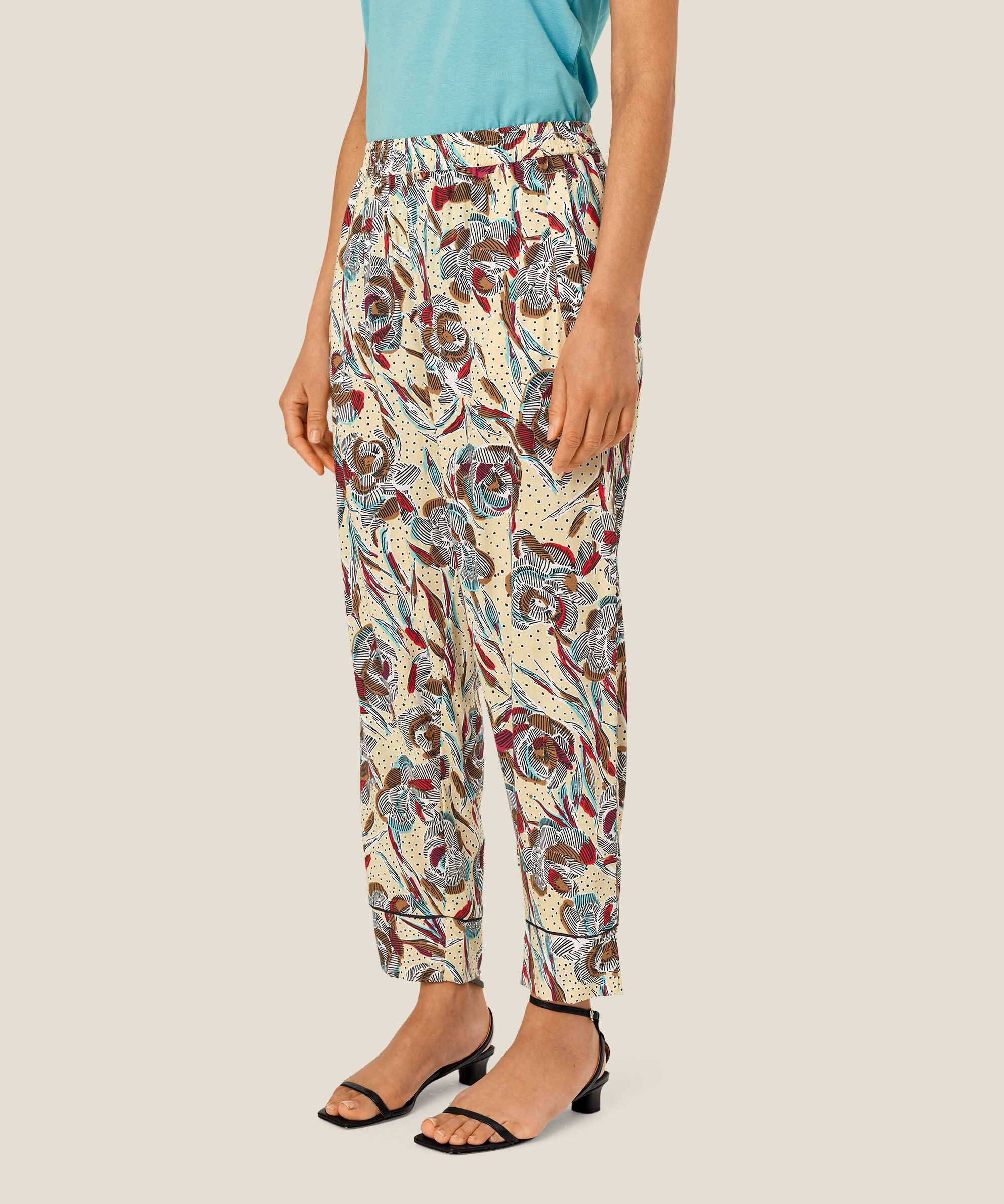 pantalon en viscose imprimé avec taille élastique et poches fendues, Soybean