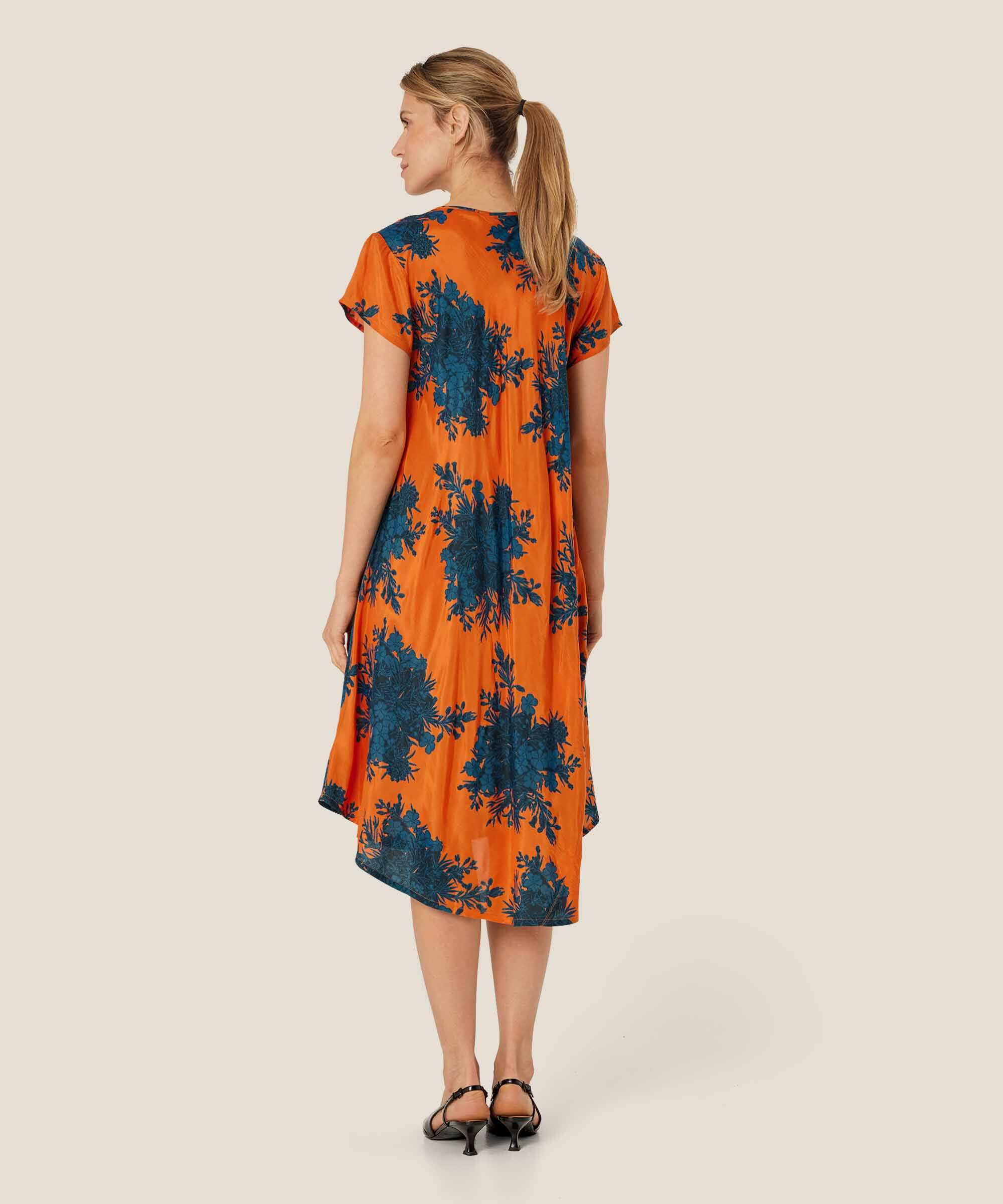 robe en viscose imprimée à col v, Russ Orange