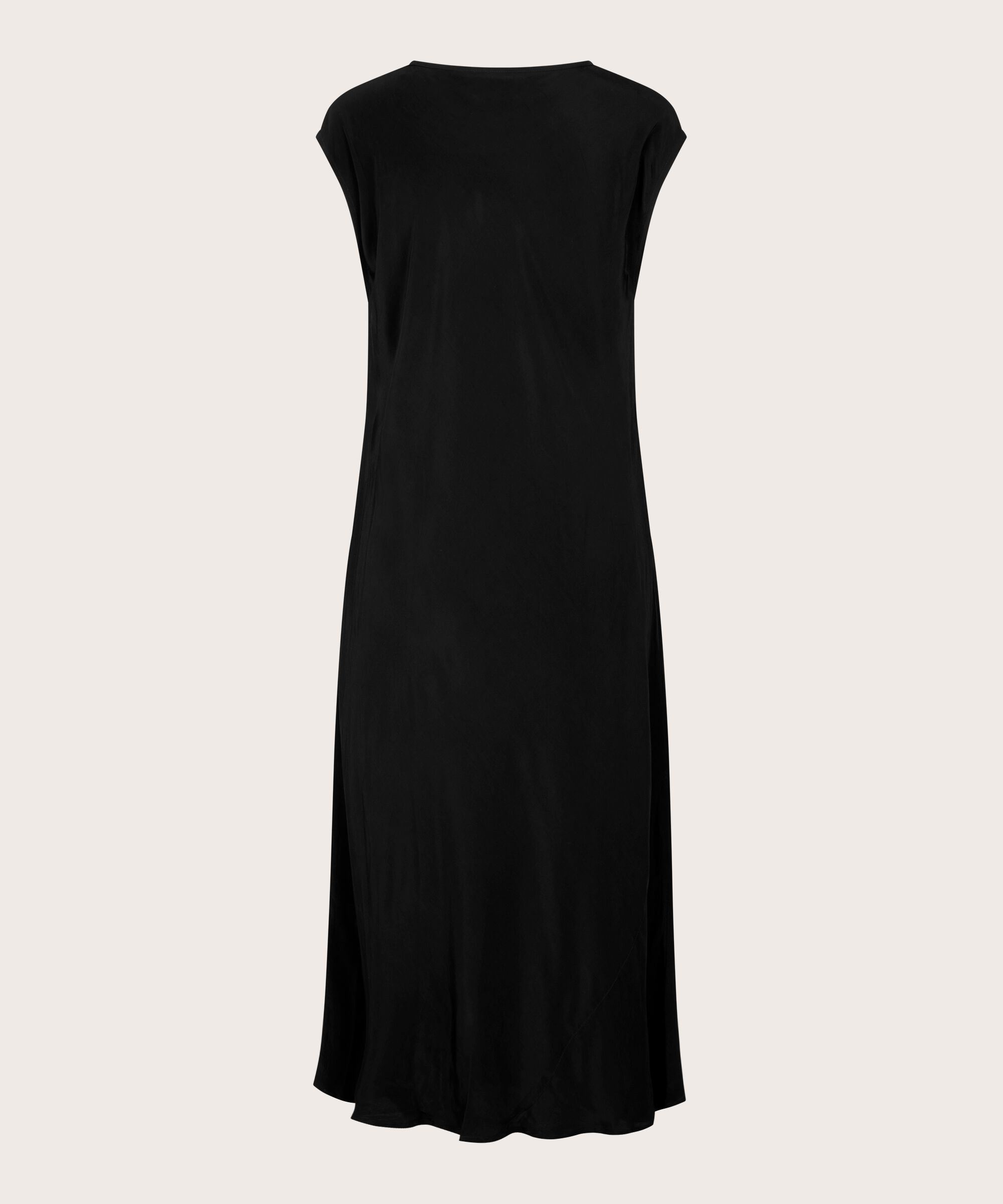 robe en viscose à col rond et manches courtes, Black