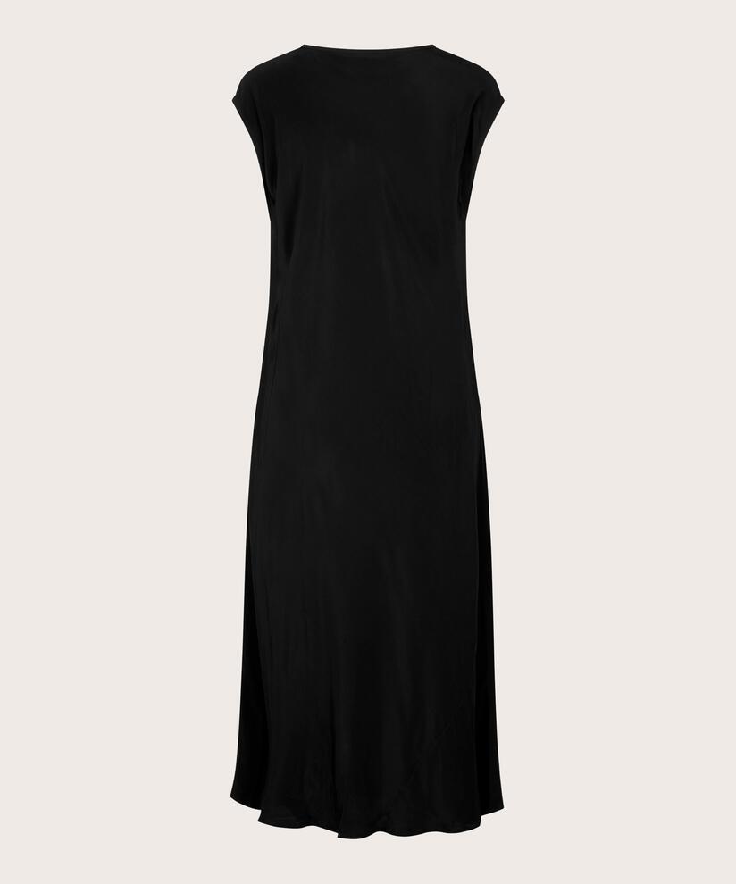 robe en viscose à col rond et manches courtes, Black