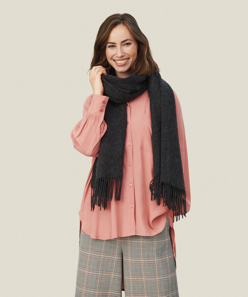 grande &eacute;charpe en laine &agrave; franges, D. Grey mel.