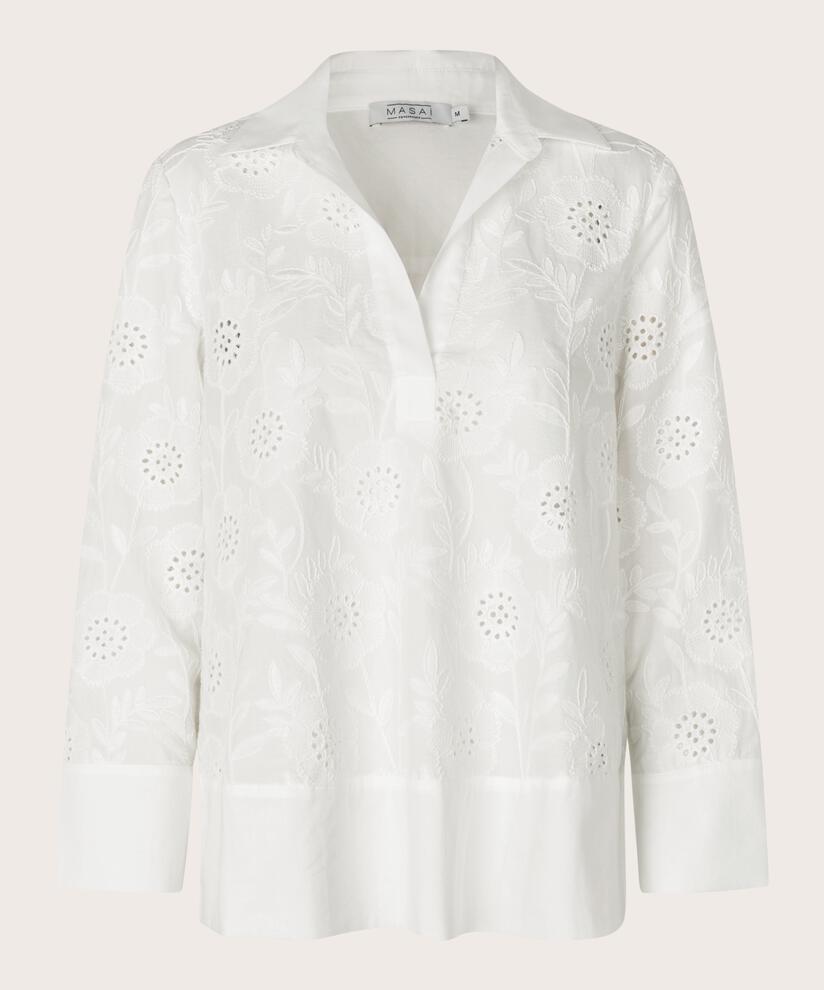 blouse en broderie anglaise avec col en V profond, White