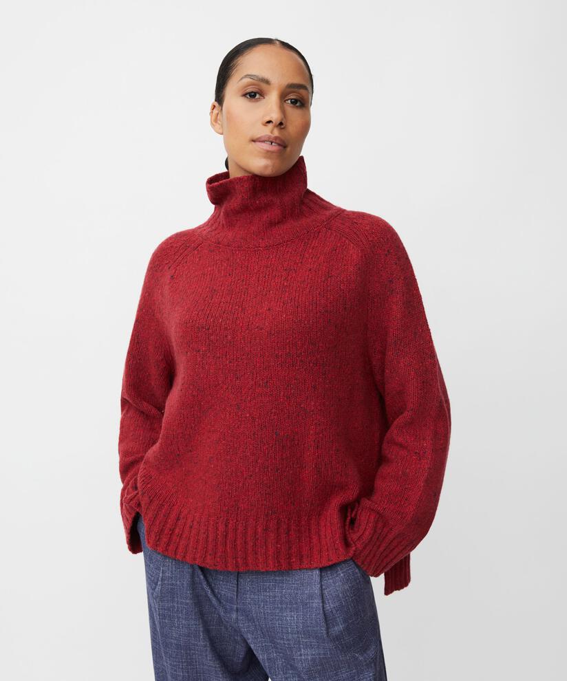pull à col roulé en laine mélangée avec bords côtelés, Red Dahlia