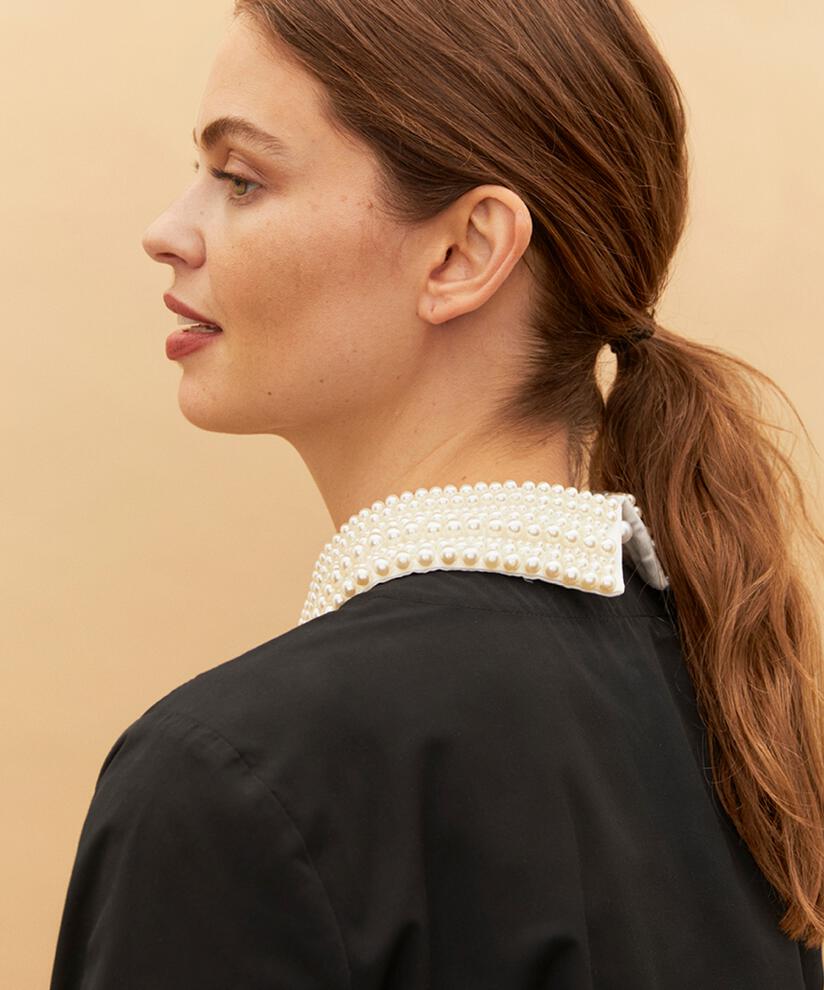 col chemise avec perles, Whitecap
