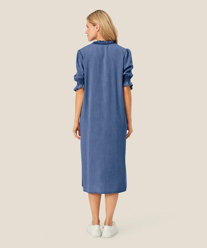 robe en jean avec volants au niveau du cou et poches fendues, Washed denim