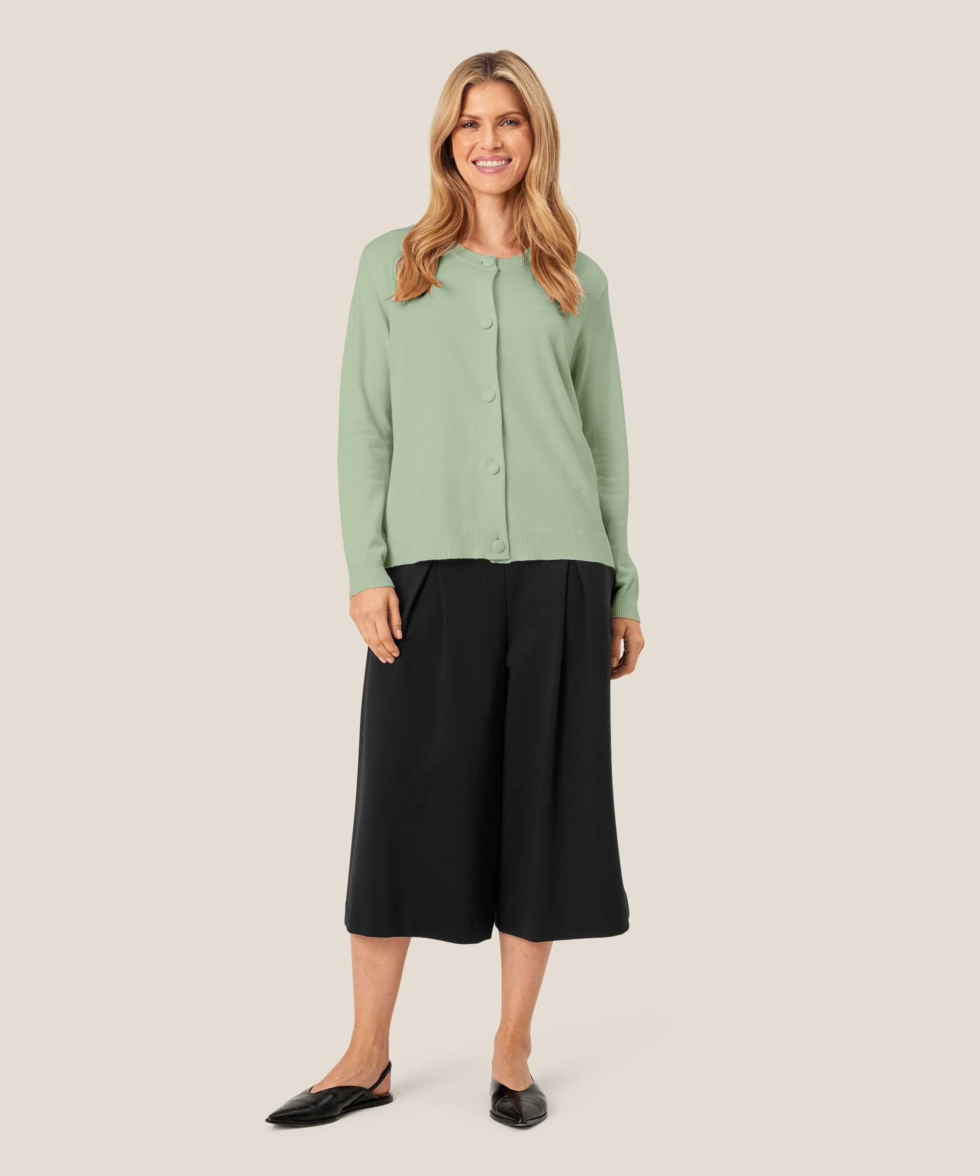 cardigan en maille fine à col rond, Frosty Green