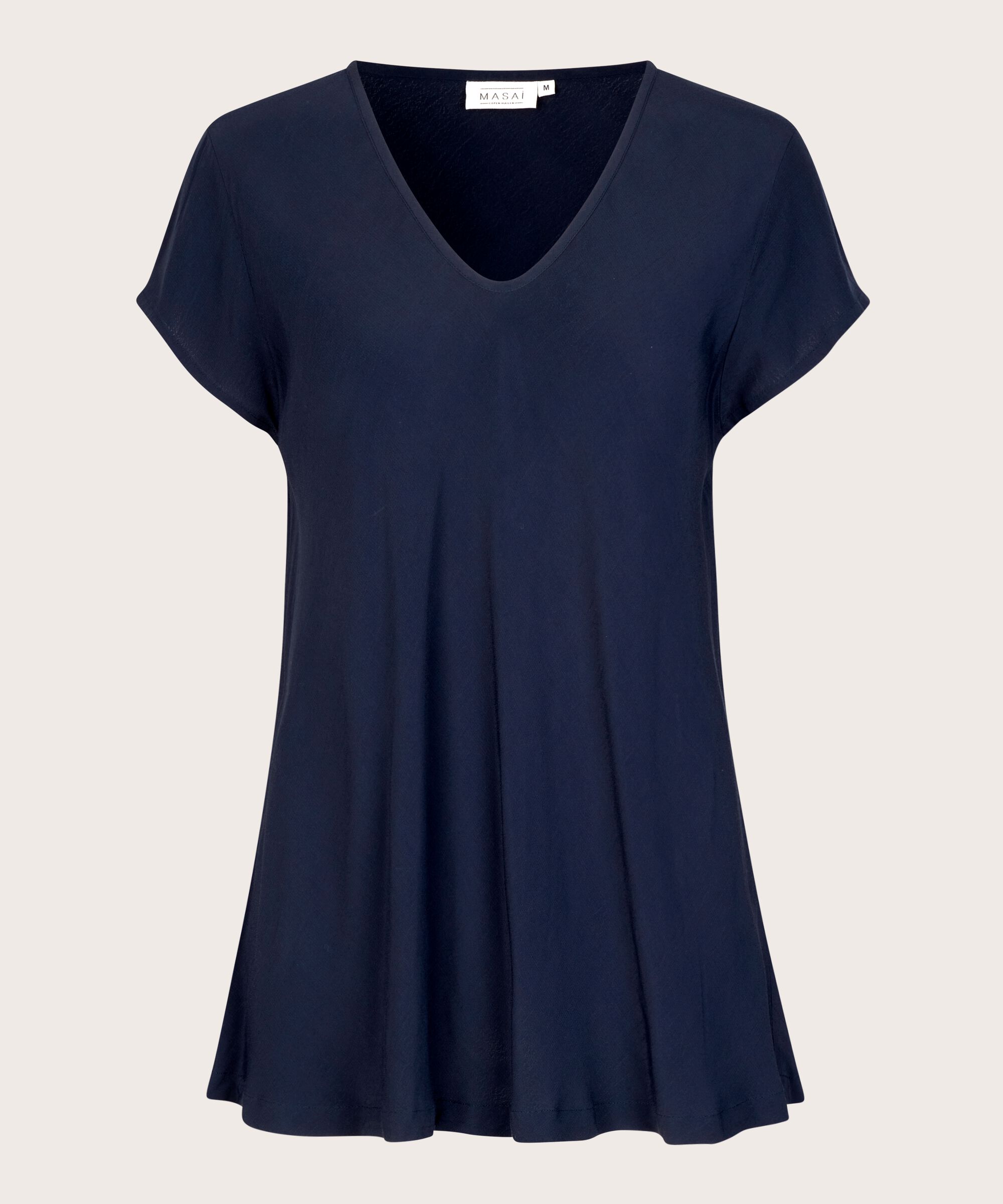 top en viscose à manches courtes et col v, Navy