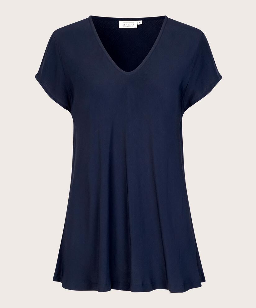 top en viscose à manches courtes et col v, Navy