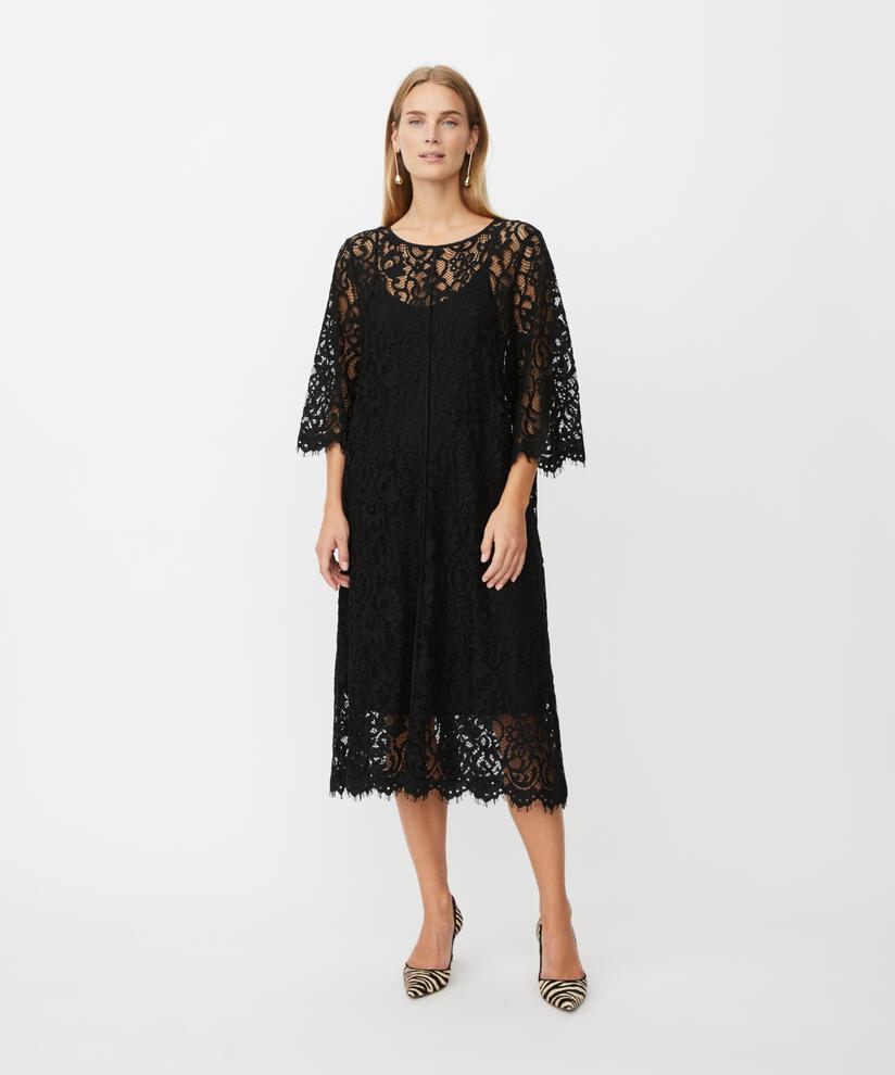 robe en dentelle transparente à franges, Black