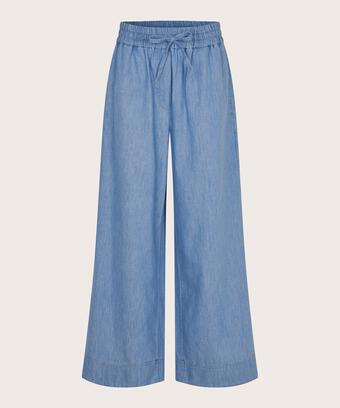 pantalon en denim souple avec ceinture élastique avec lien, Blue Denim