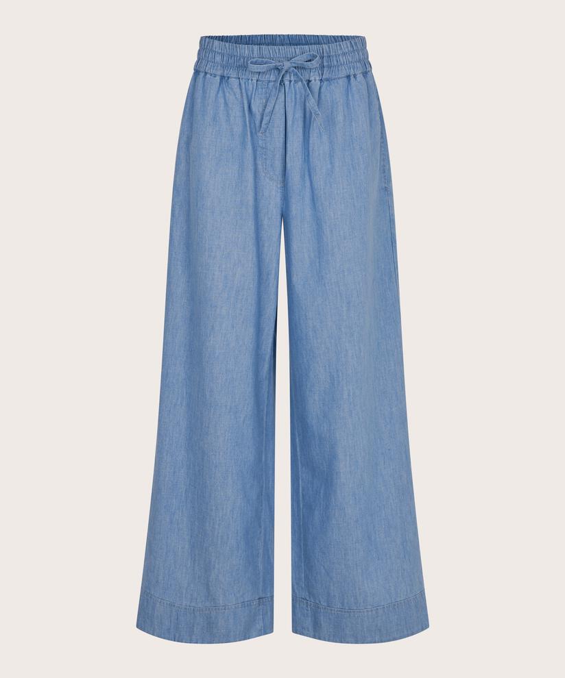 pantalon en denim souple avec ceinture élastique avec lien, Blue Denim