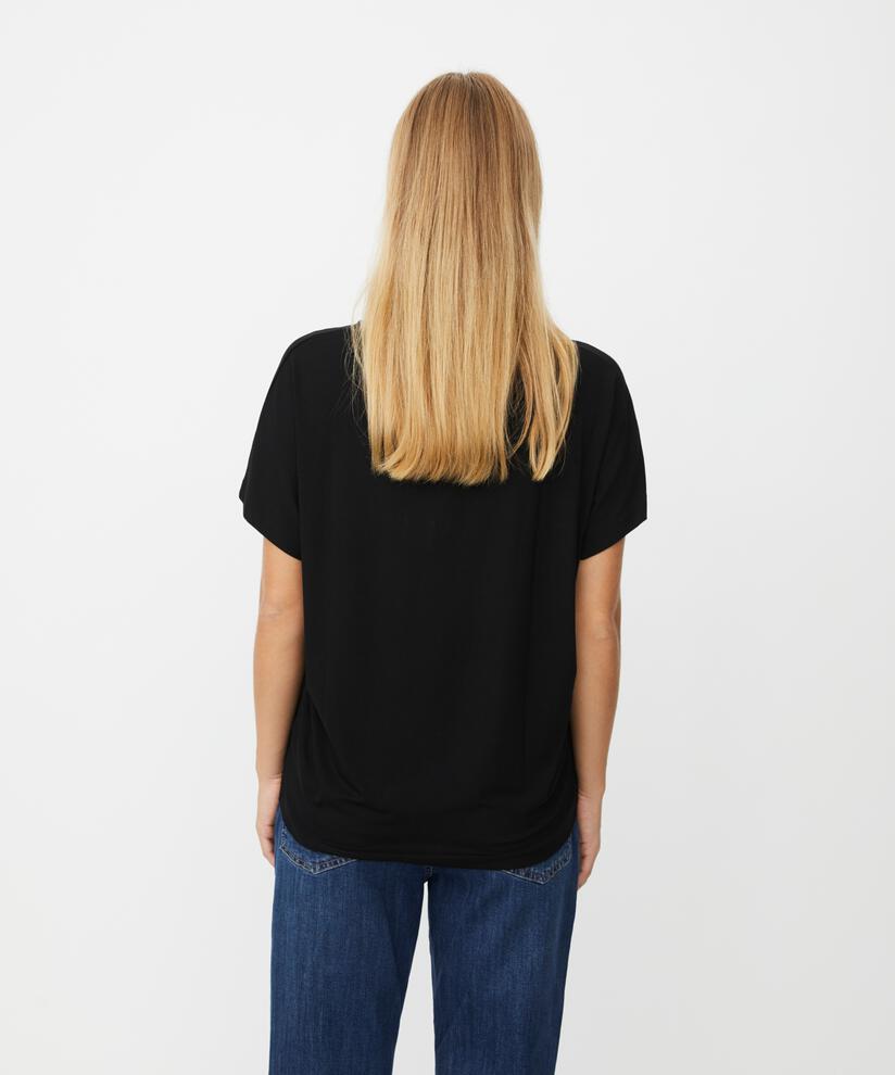 T-shirt col V en jersey doux, Black