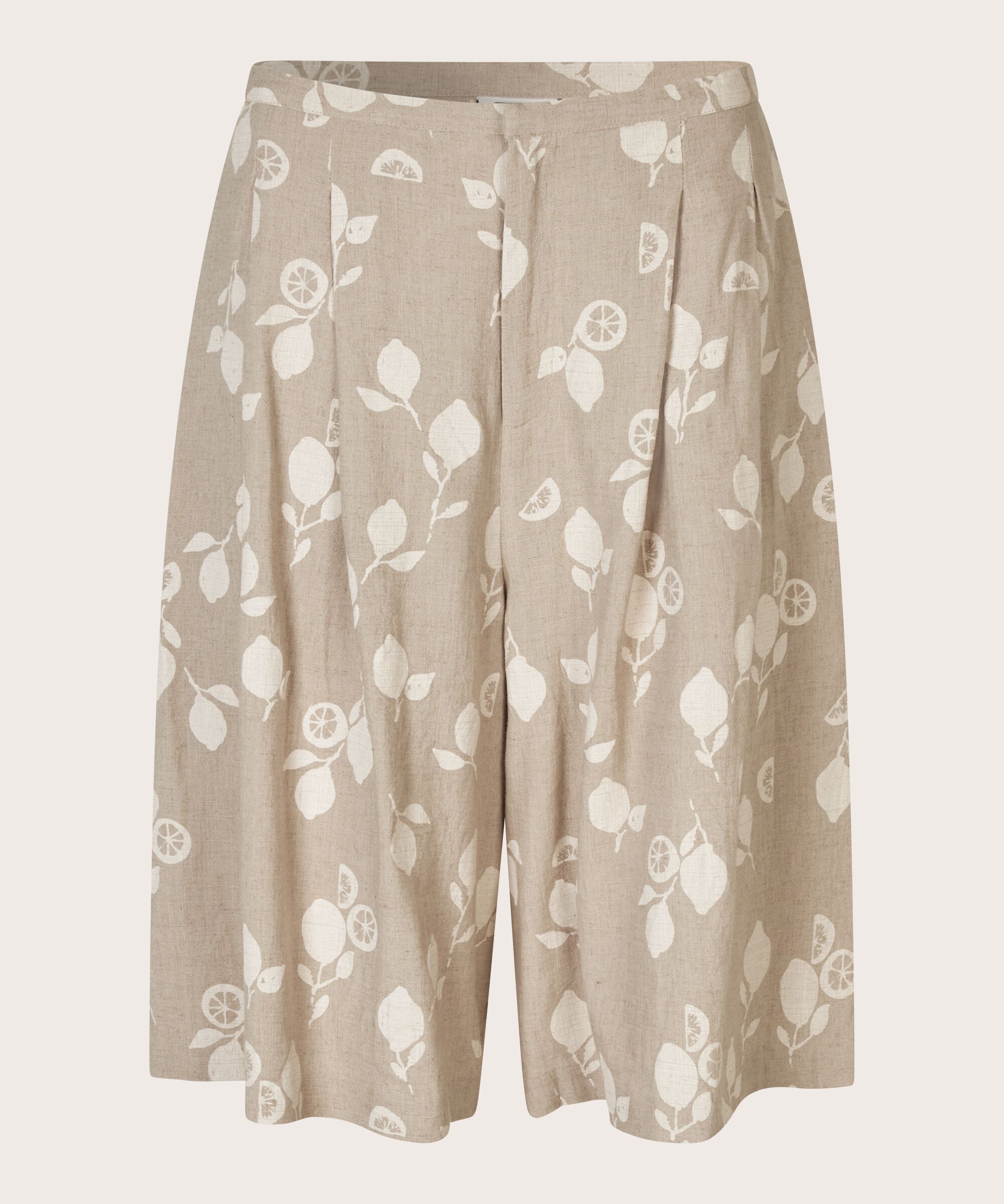 short imprimé en lin mélangé avec taille fixe, Natural