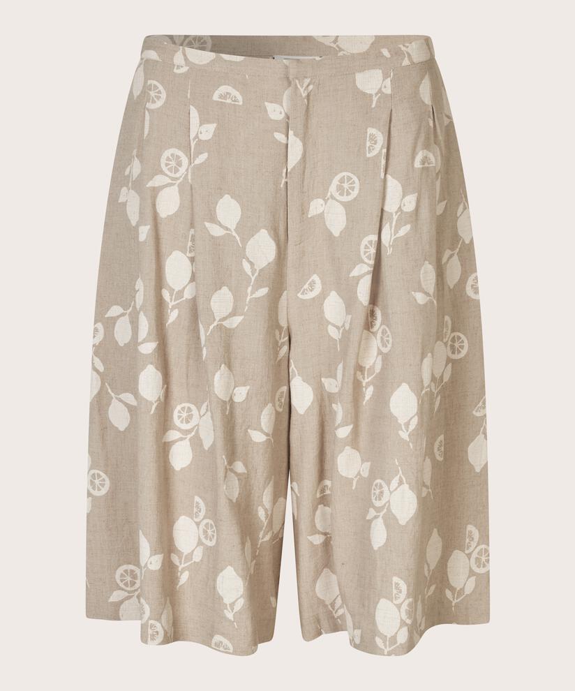 short imprimé en lin mélangé avec taille fixe, Natural