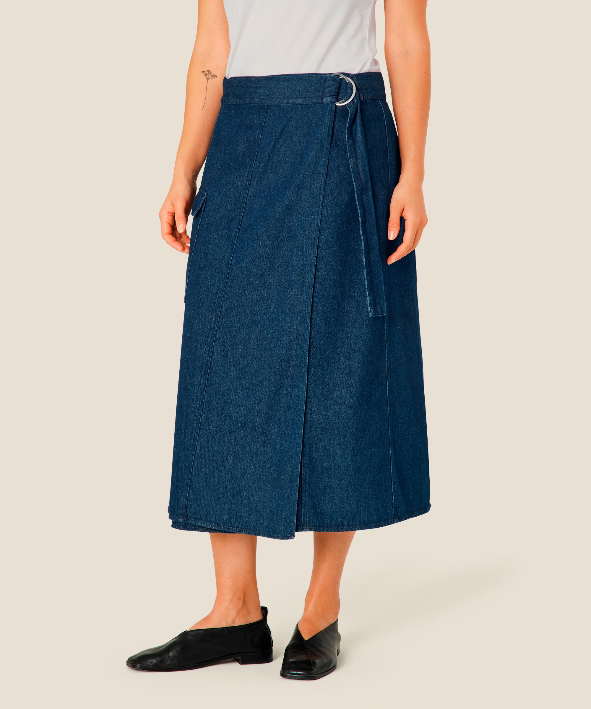 jupe en jean avec ceinture et effet portefeuille, Dark Denim