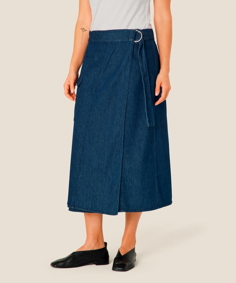 jupe en jean avec ceinture et effet portefeuille, Dark Denim