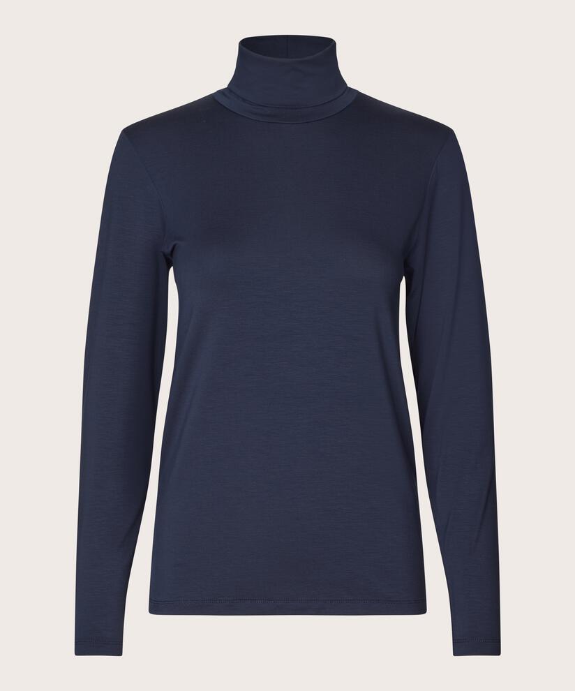Blouse À Col Roulé En Jersey Doux, Navy Blazer
