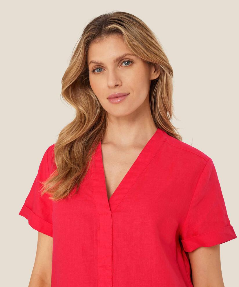 robe en lin avec col en V et poches fendues, Hibiscus