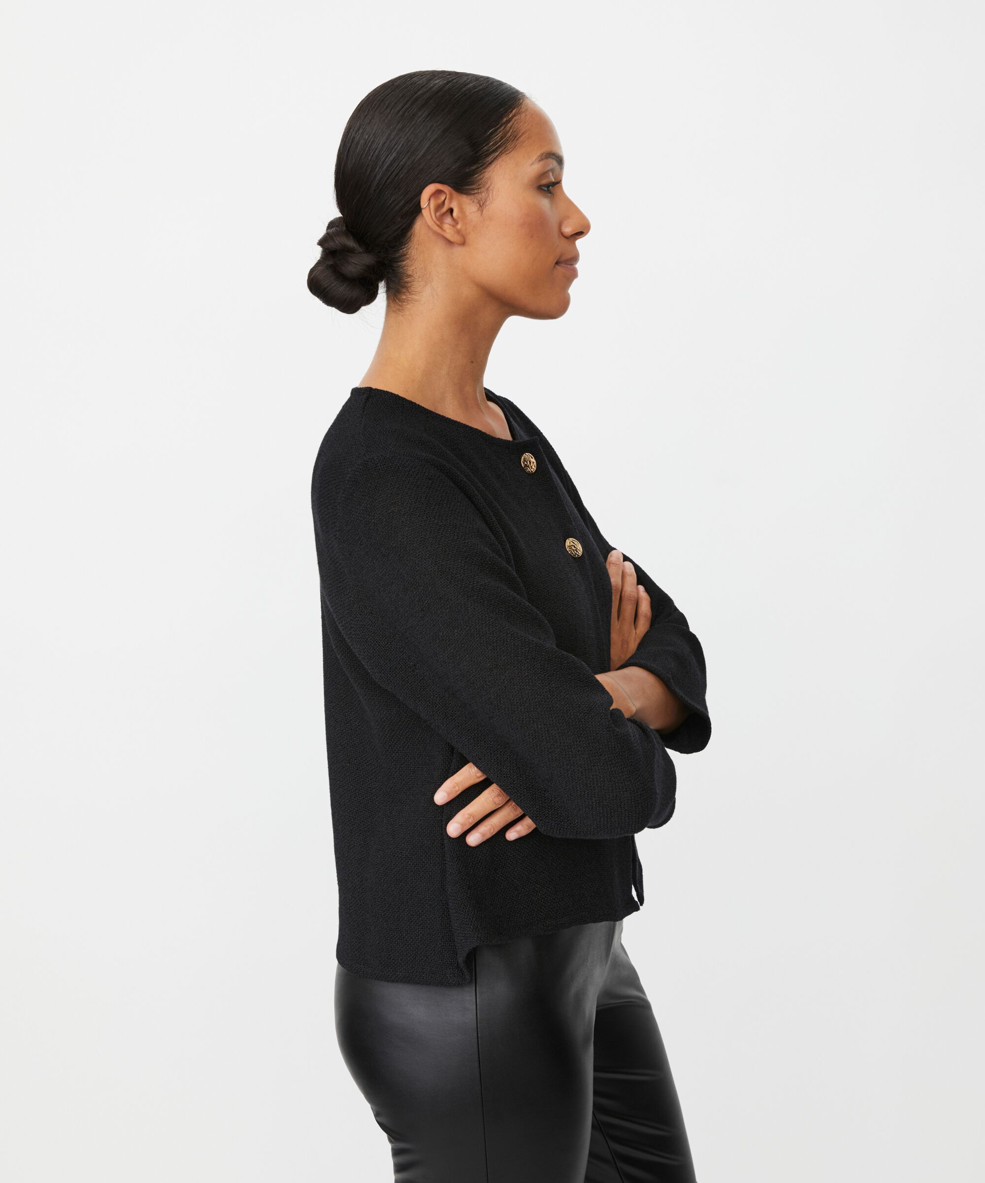 veste bouclée avec poches et boutons dorés, Black