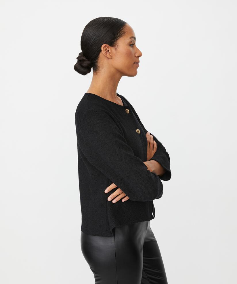 veste bouclée avec poches et boutons dorés, Black