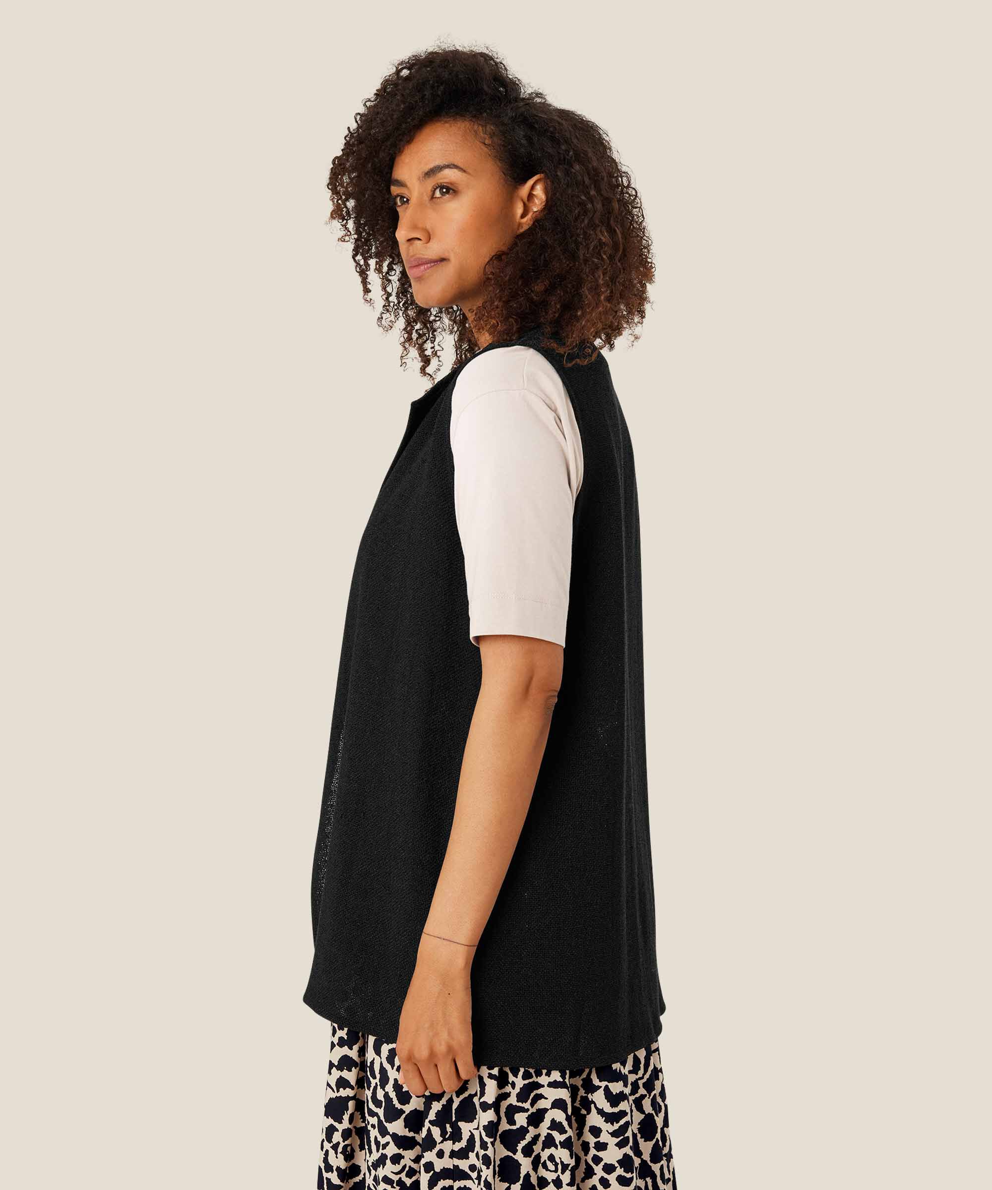 Gilet Long Ouvert En Boucle, Black