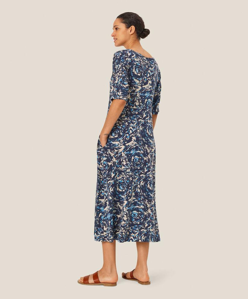 robe en jersey imprimé à col rond, Cendre Blue