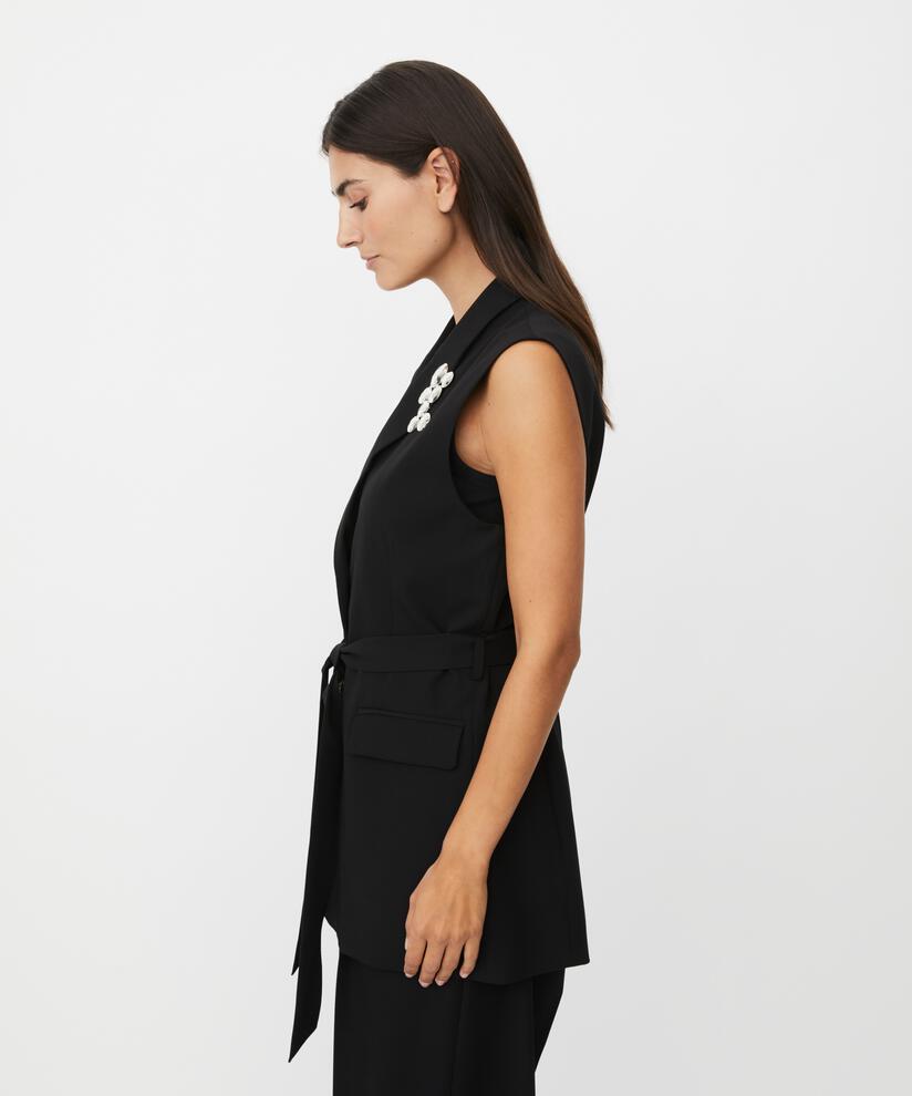 gilet avec fermeture à boutons et ceinture, Black