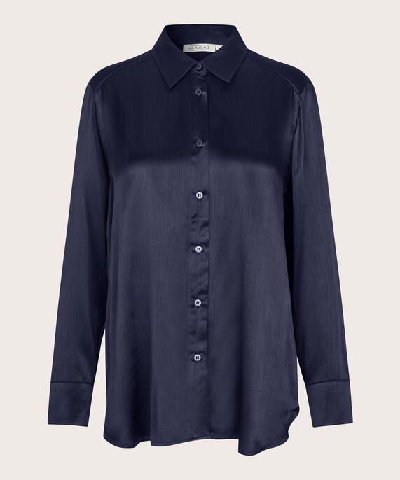 chemise en viscose brillante avec surface côtelée, Navy Blazer