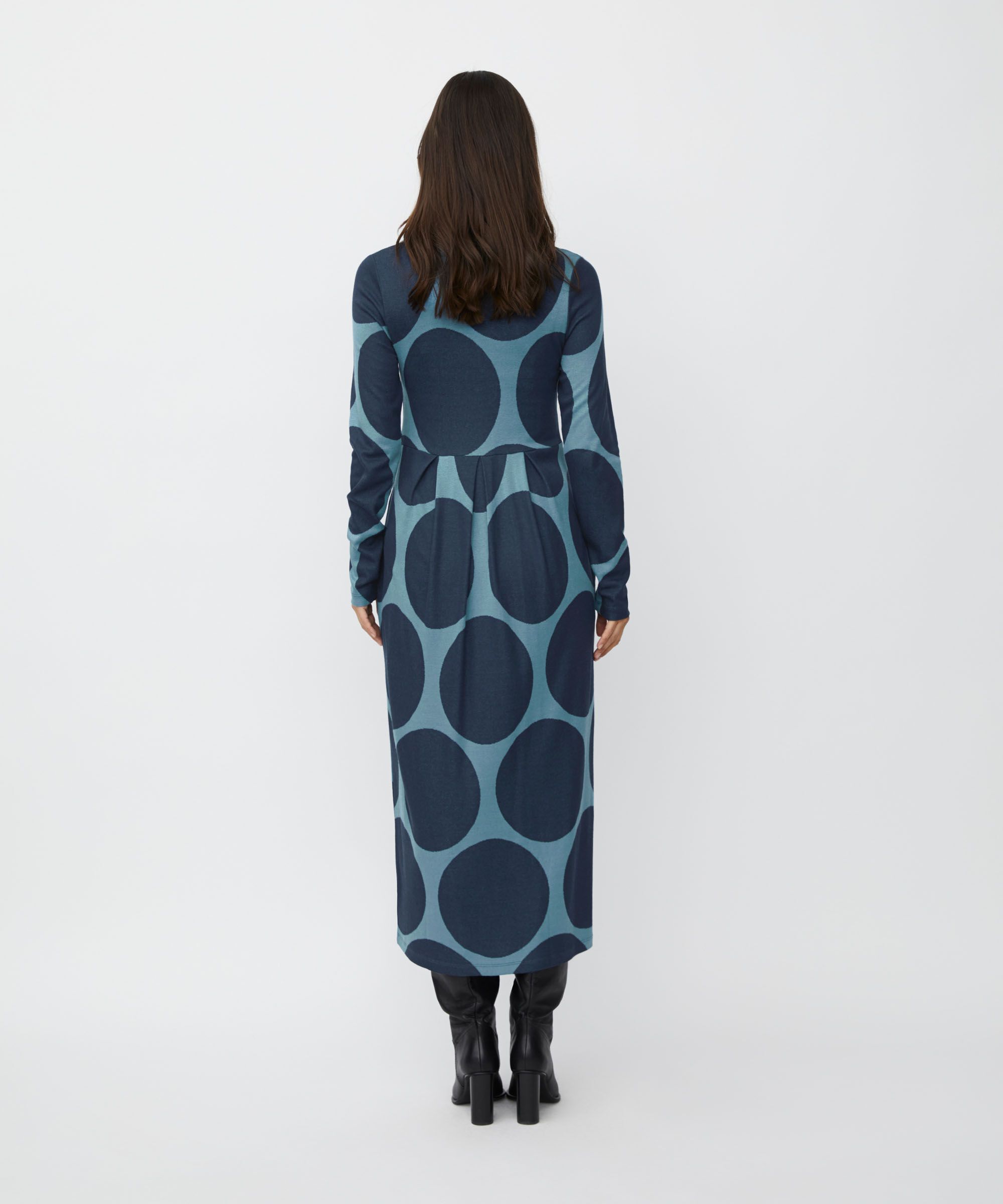 Robe Tulipe En Jersey Col Rond Avec Boutons, Proven Blue