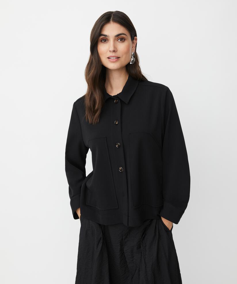 veste avec plis dans le dos et poches décoratives, Black