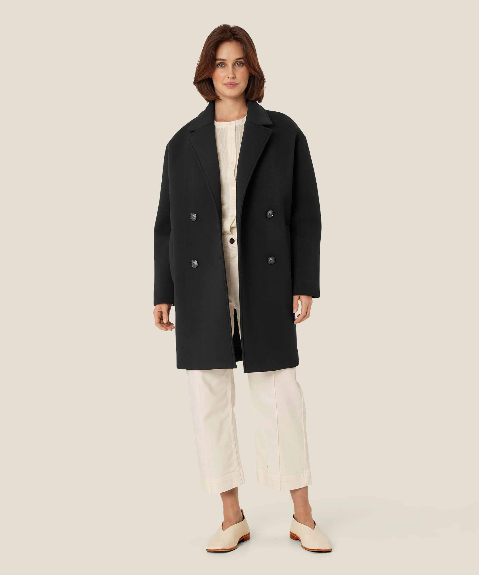 manteau classique avec fermeture à double boutonnage, Black