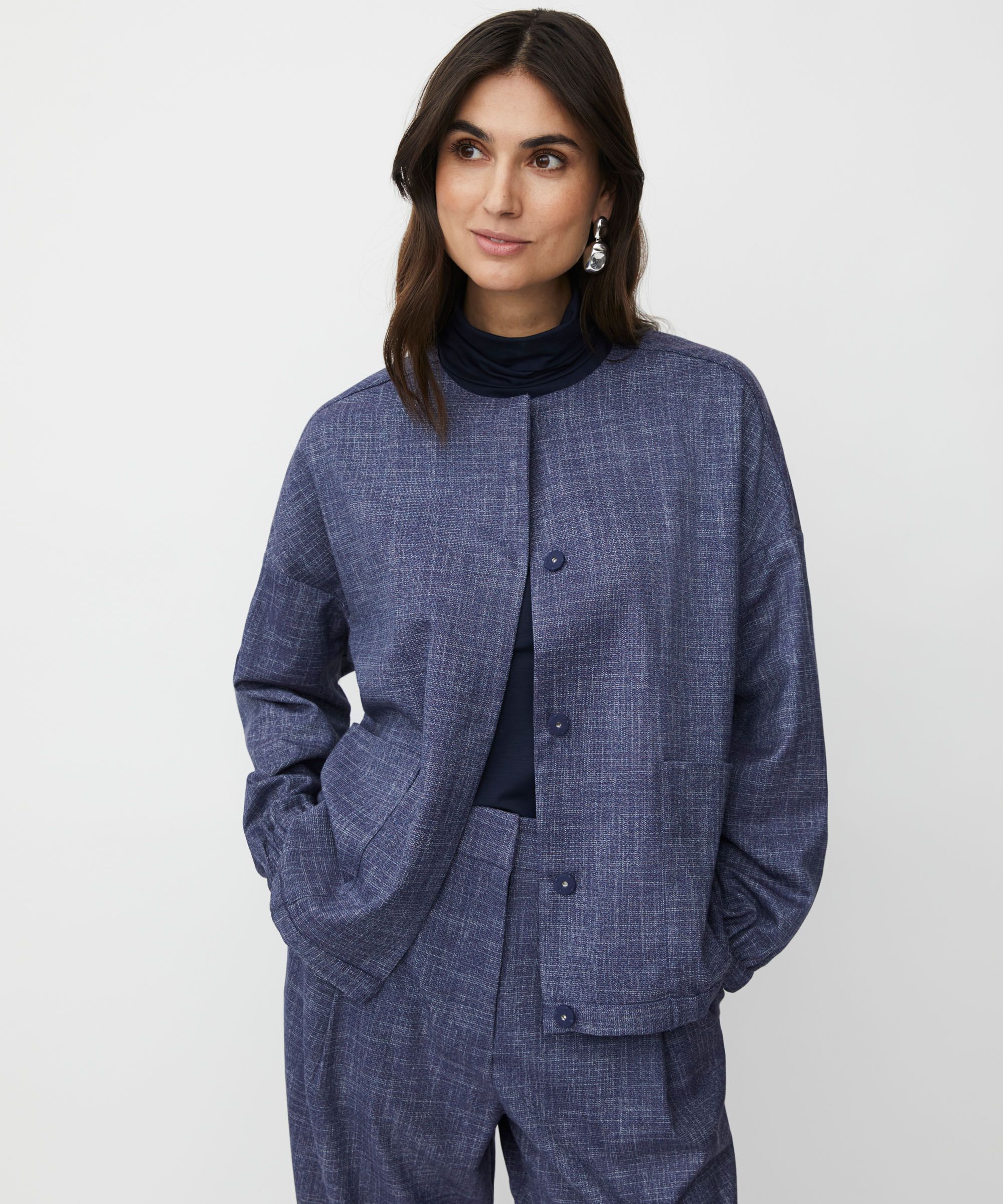 veste à col rond avec fermeture à boutons cachés, Navy Blazer