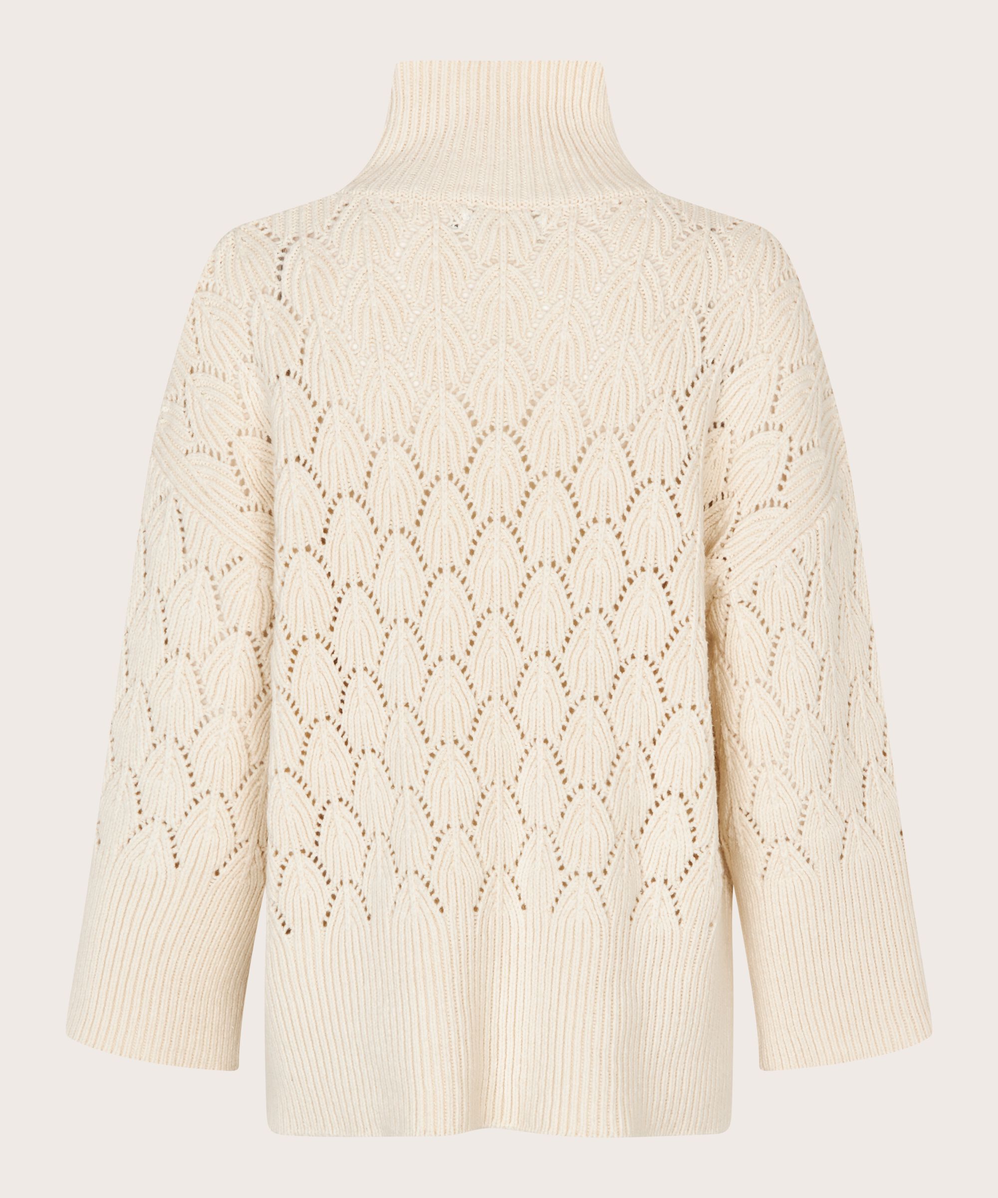 pull tricoté avec motif de dentelle décorative et col roulé, Whitecap