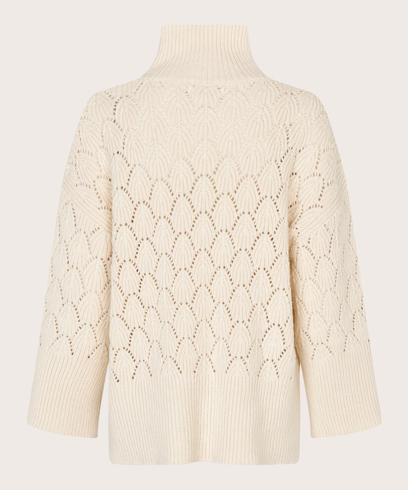 pull tricoté avec motif de dentelle décorative et col roulé, Whitecap