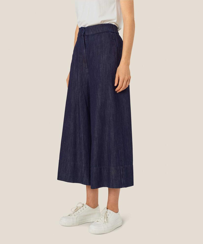 pantalon en jean court à jambes larges et taille élastique, Dark Denim