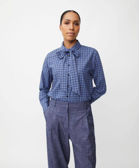 Chemise en coton à carreaux avec lien au cou, Bijou Blue