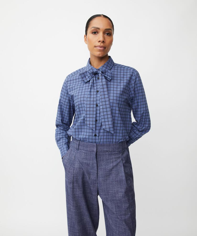 Chemise en coton à carreaux avec lien au cou, Bijou Blue