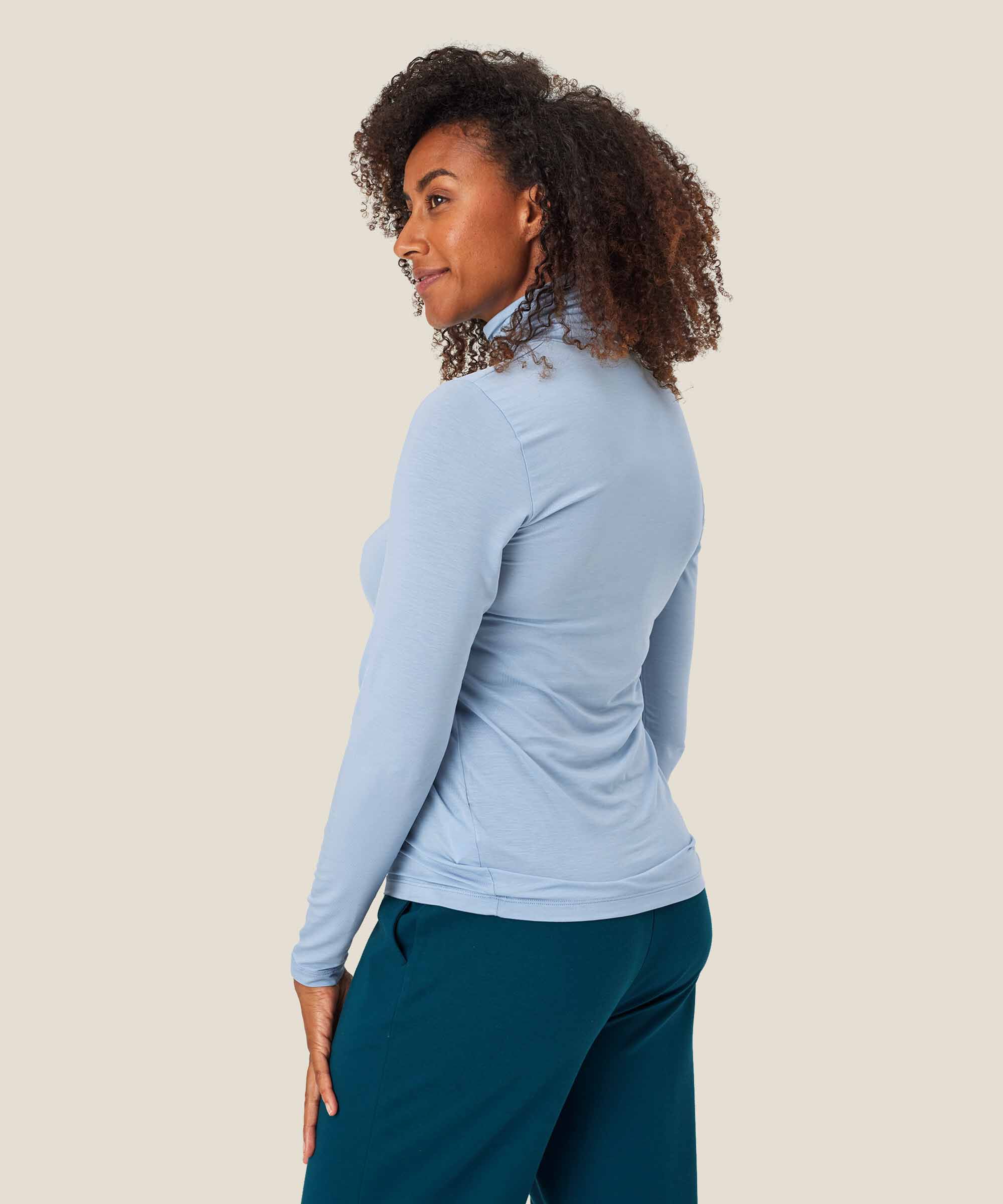 Blouse À Col Roulé En Jersey Doux, Blue Fog