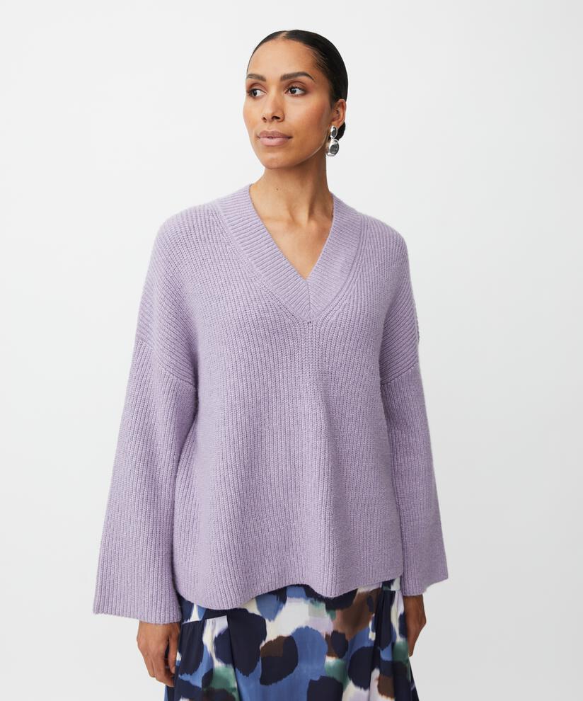 pull en maille côtelée avec col en V, Wisteria