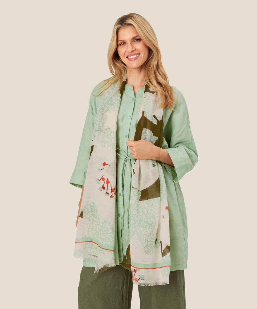 écharpe imprimée en mélange de coton, Frosty Green
