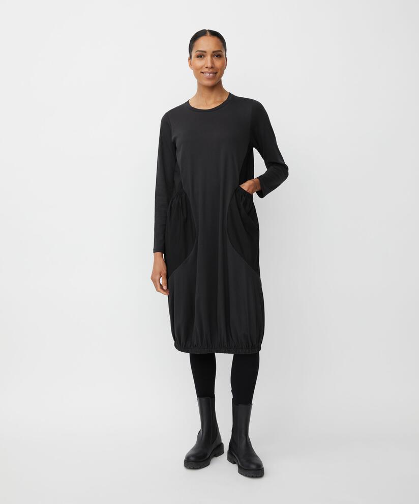 robe à manches longues en jersey et popeline de coton, Black
