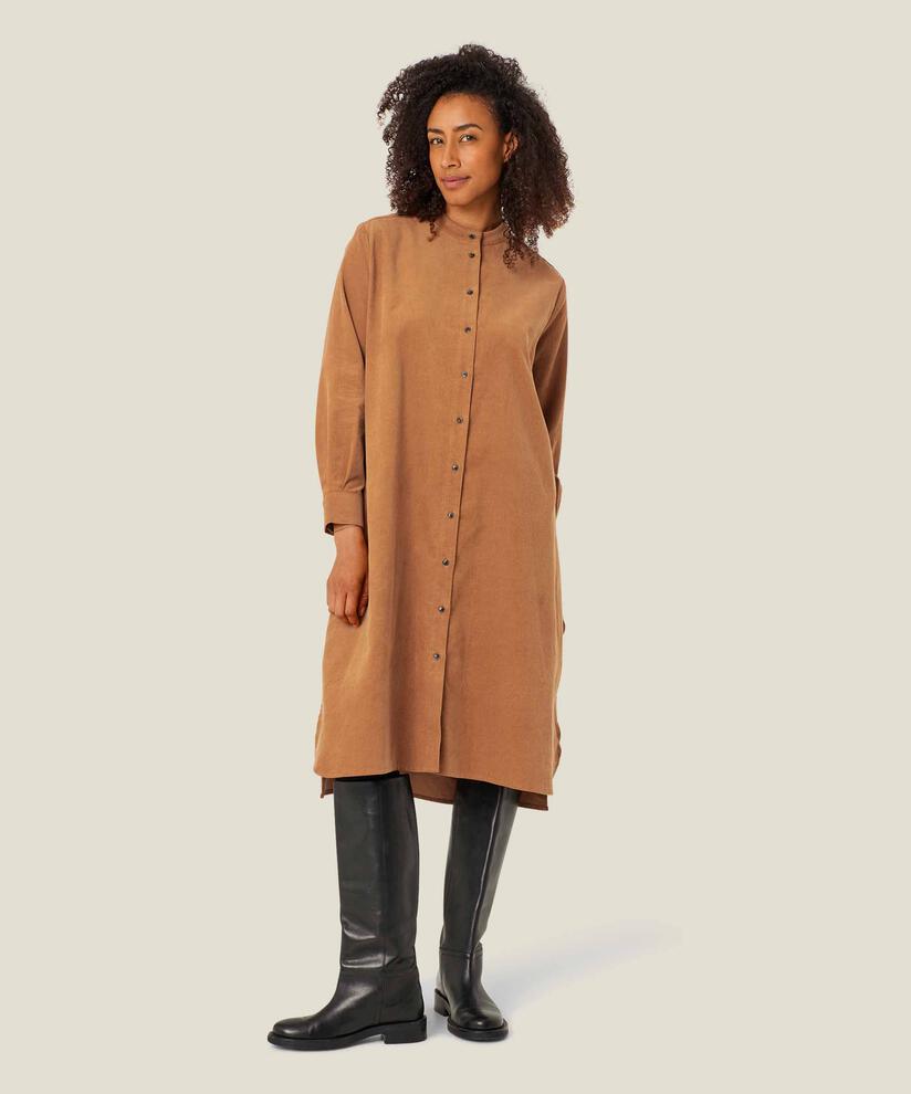 Robe chemise en velours avec poches fendues, Chipmunk