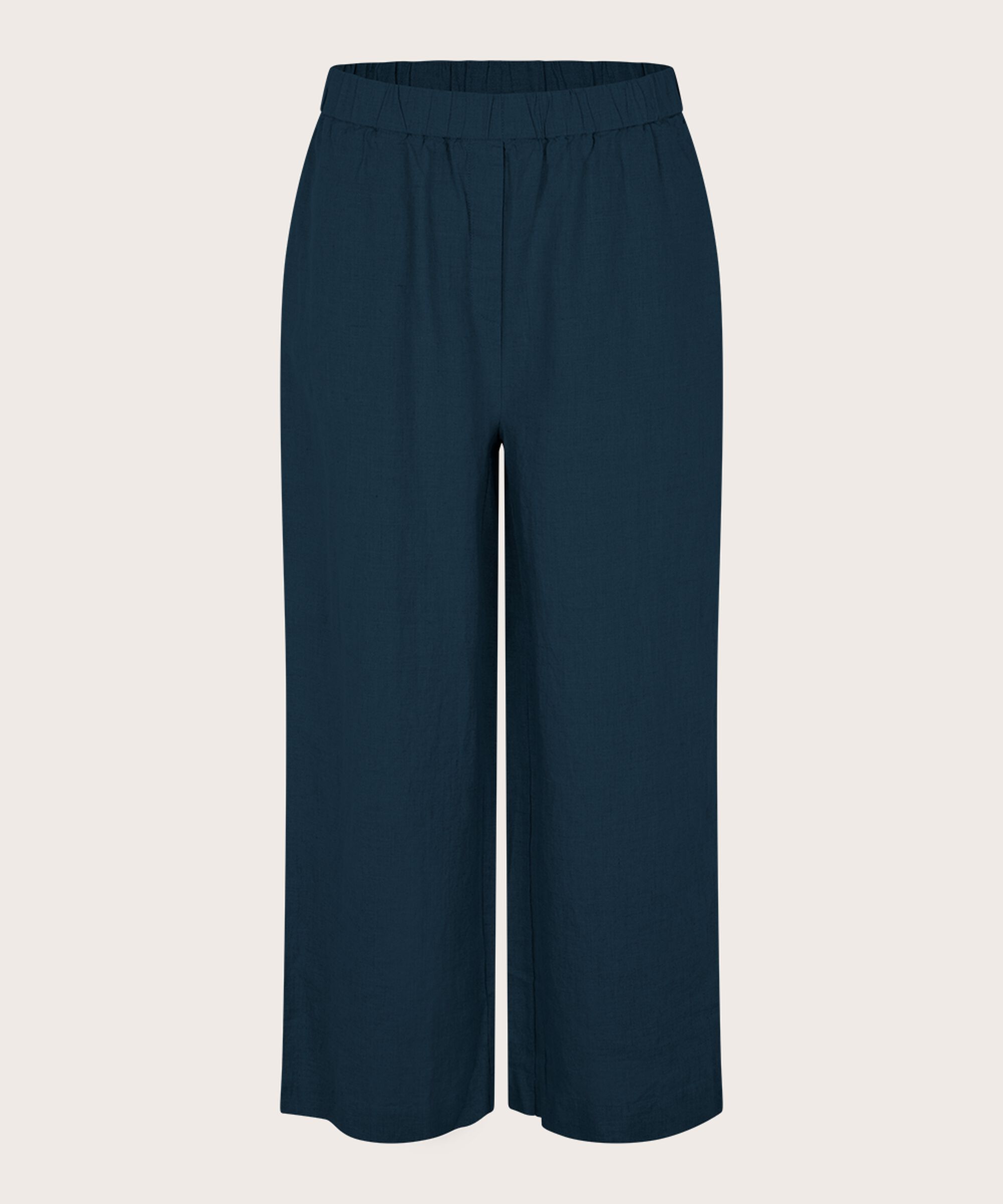 pantalon en lin à jambes larges et taille élastique, Navy
