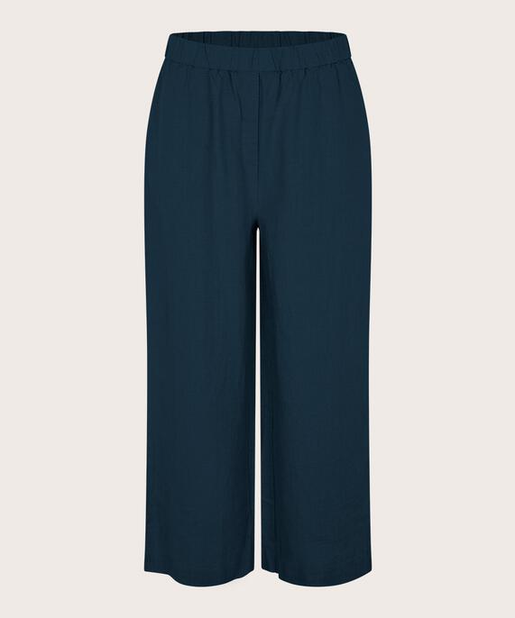 pantalon en lin à jambes larges et taille élastique, Navy