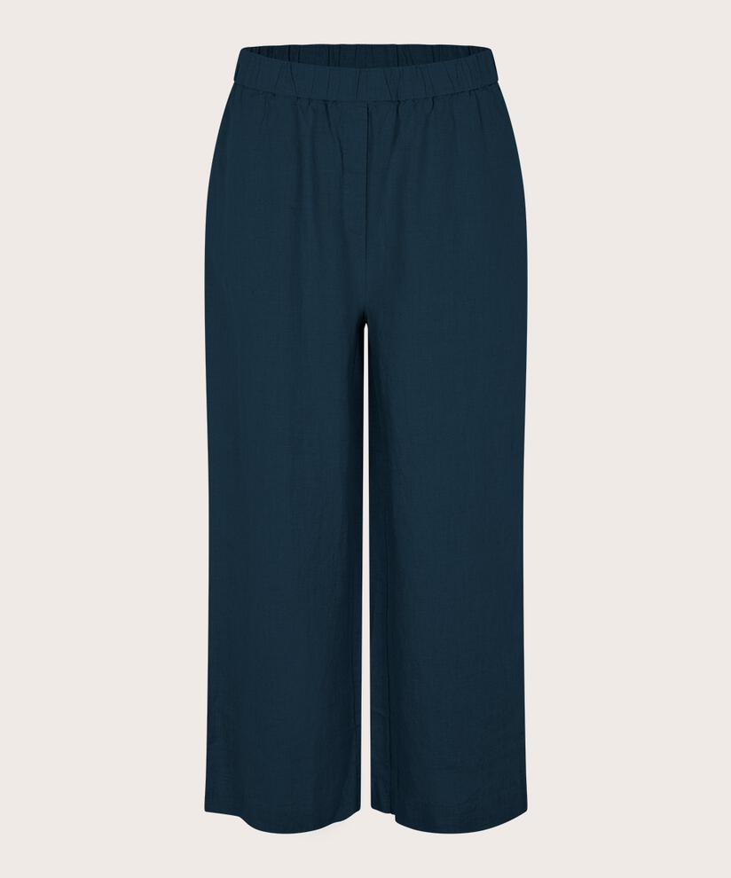 pantalon en lin à jambes larges et taille élastique, Navy