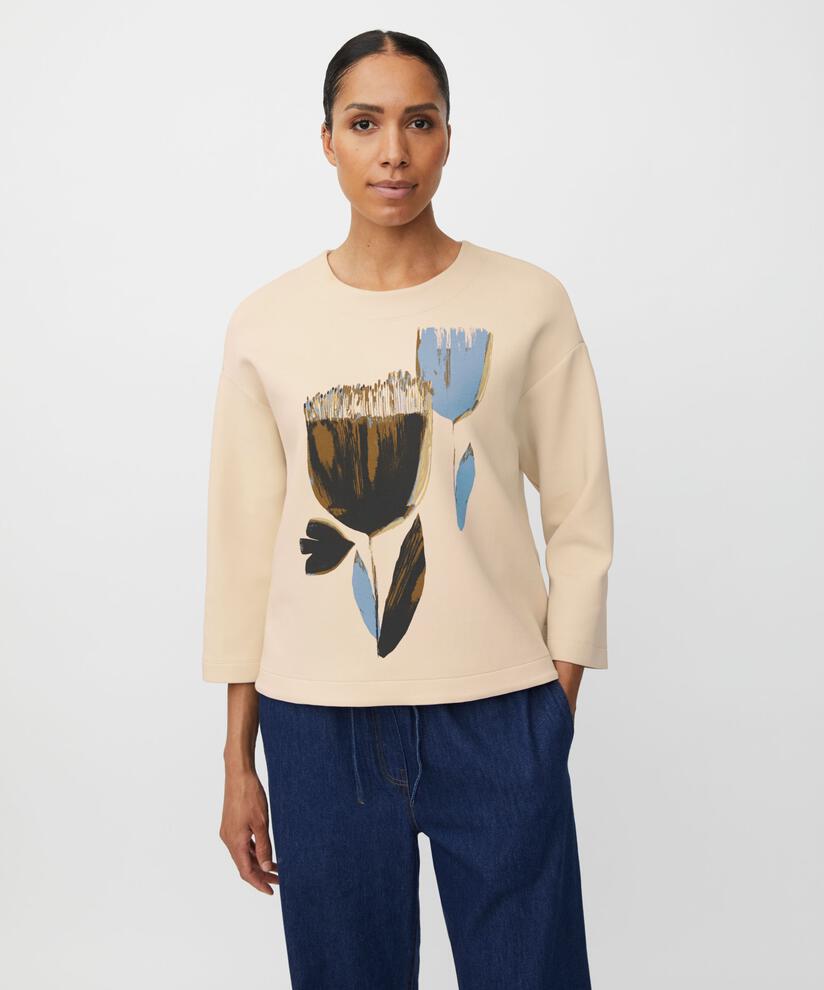 Sweat-shirt Doux Avec Impimé, Fog