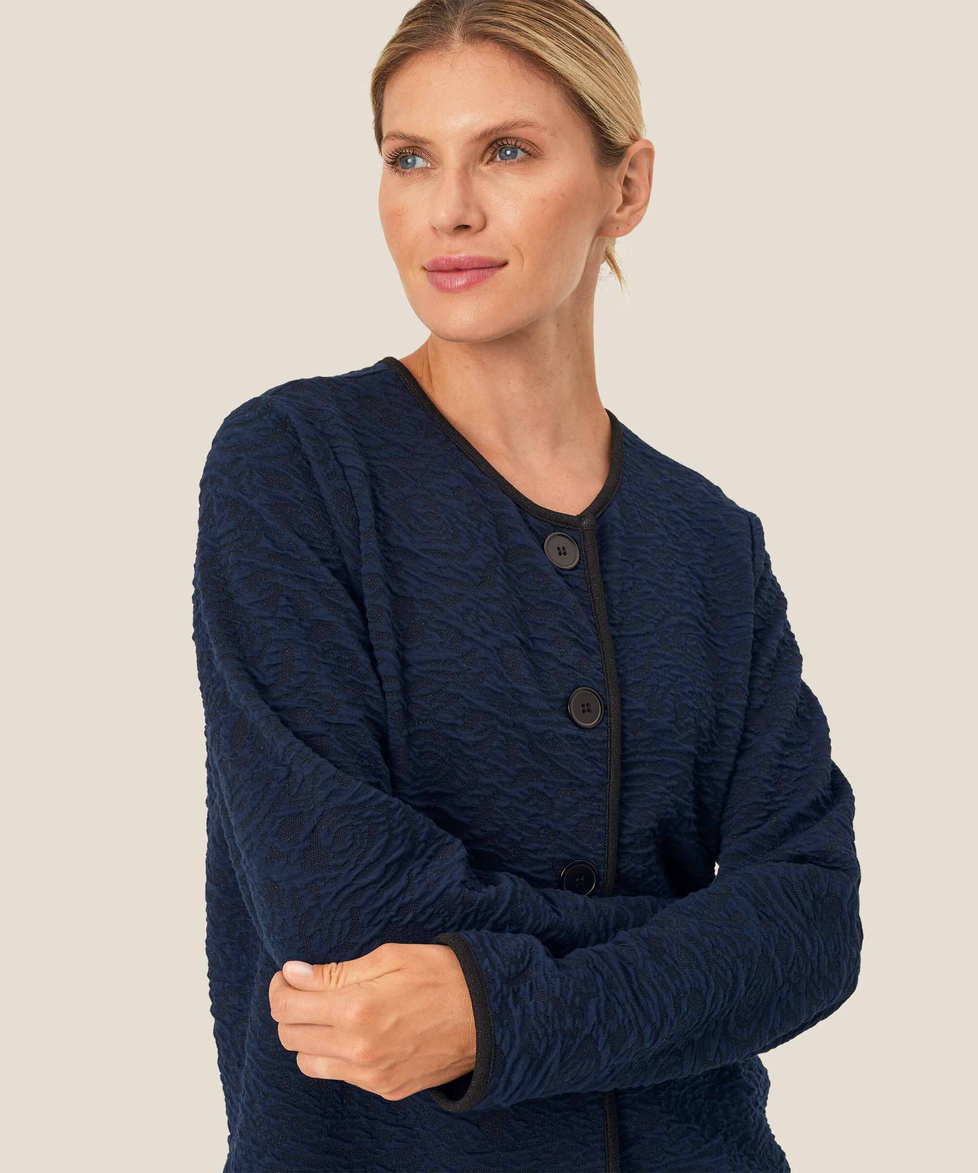 veste avec motif tissé et bordure noire, Navy