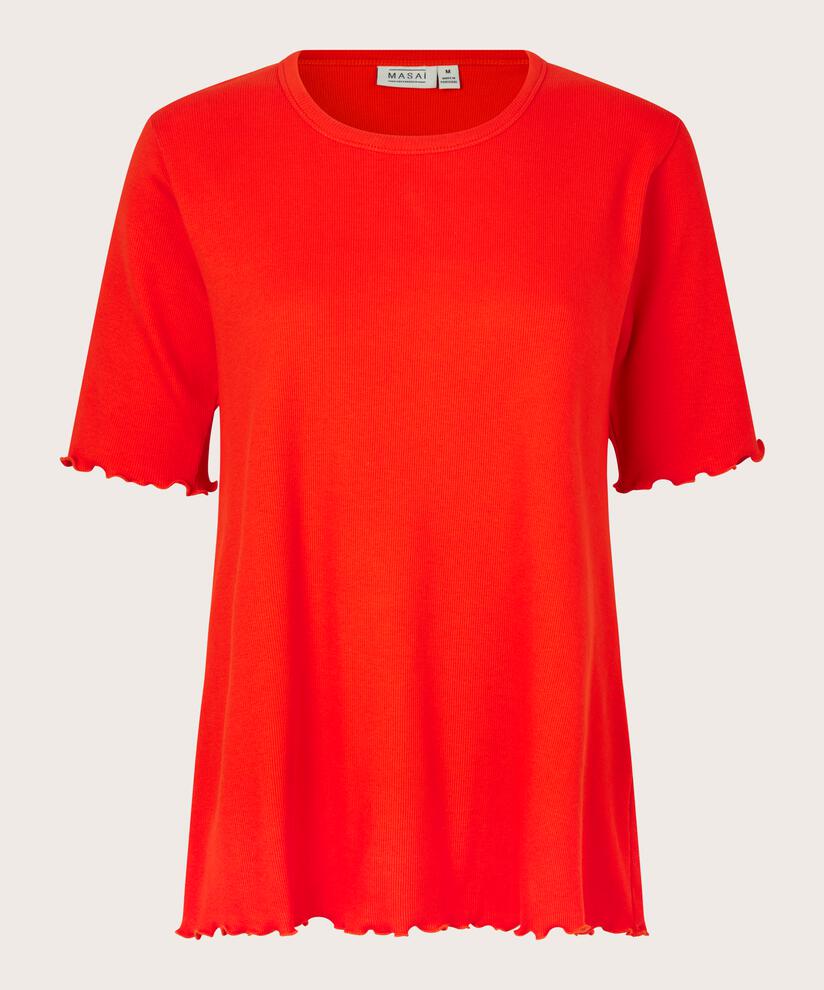 t-shirt en coton côtelé avec bord ondulé, Orange com
